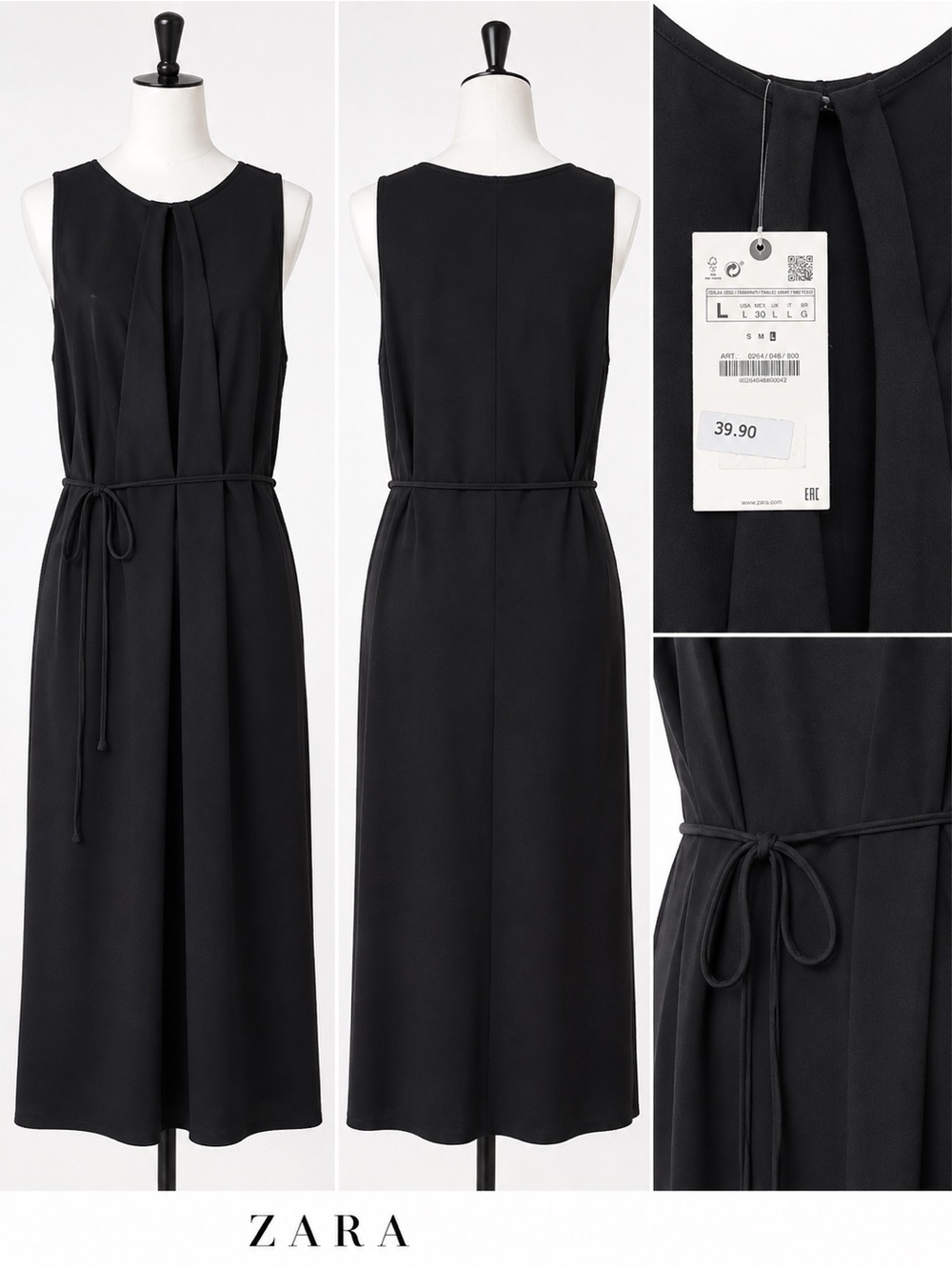 Zara Black Sleeveless Tie-Waist Maxi Dress